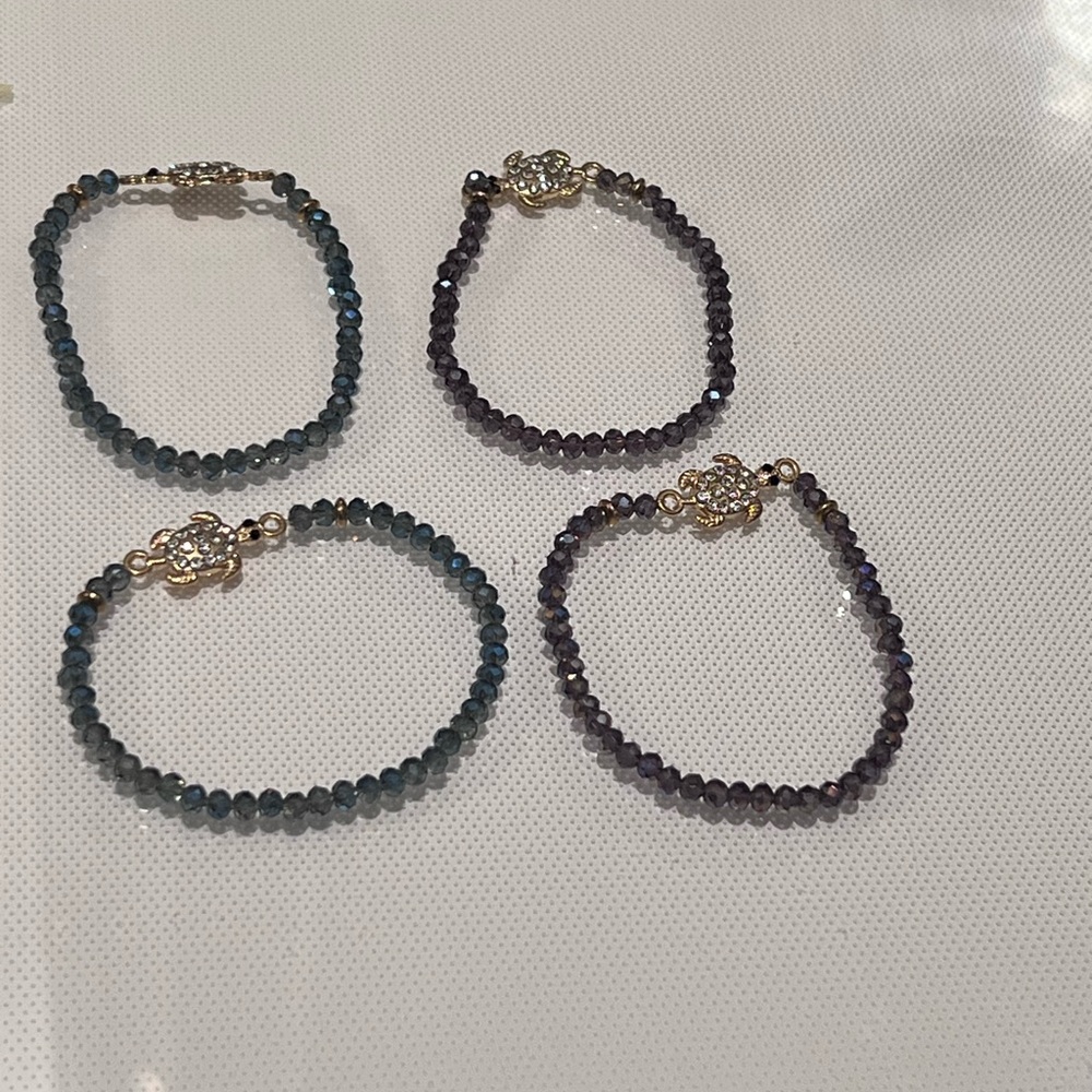 Chic Beaded Bracelet Set - Black and Purple